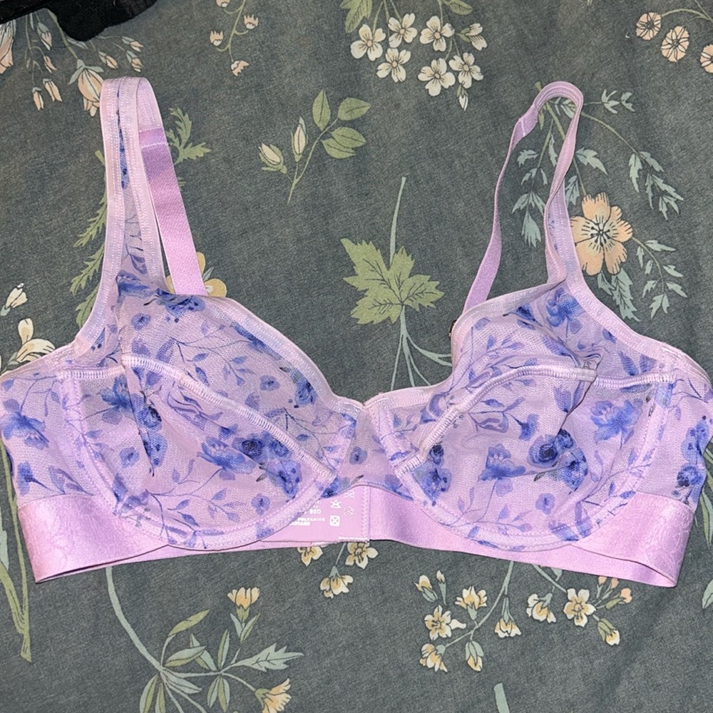 Lounge floral mesh bra purple